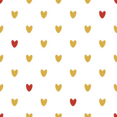 Seamless pattern of gold and red hearts. Background for wrapping paper. Vector.