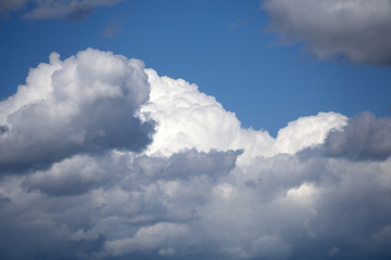 Fantastic soft white clouds against blue sky .