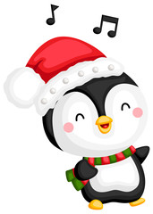 a vector of a penguin singing with a happy face
