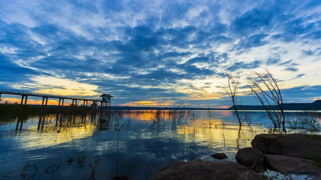 time lapse of sunset at Lum Chae dam, Khonburi, Nakhon Ratchasima, Thailand