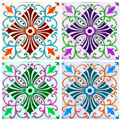 Collection of patterns tiles in different colors
