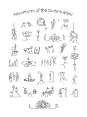 Obraz premium Illustration of business situations and cases. Life in the collective and society. Metaphor. Linear style. Illustration for website or poster. Business illustration.