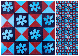 Collection of blue and red patterns tiles