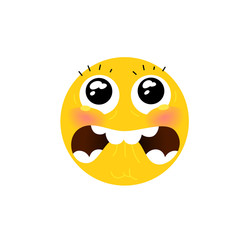 Yellow round head, face. Emotion of fear. Flat illustration of stylized human face. Round sign. Emoji yellow sad face. Symbol, icon.