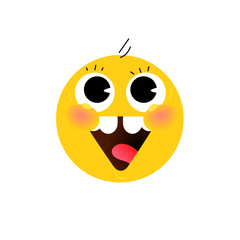 Yellow round head, face. The icon is smiling. Flat illustration of stylized human face. Round sign. Emoji yellow face. Symbol, icon.
