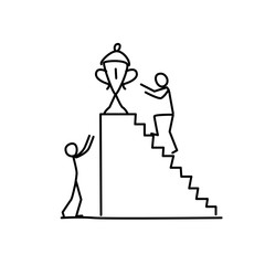 Winner illustration.  Get to the top. Metaphor. Linear style. Illustration for website or poster. Competition in business and in life