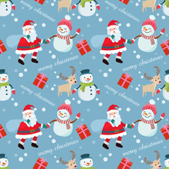Santa claus with snowman and deer pattern
