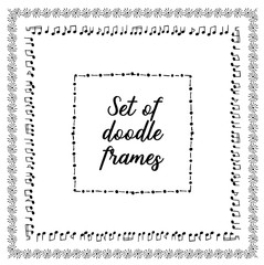 Seasonal ornaments. Doodle patterns. Decorative design elements. Ribbon, border, divider, pattern, symbol set. Doodle cartoon frame set.