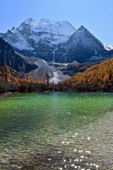 Pearl Lake and Mt. Chenrezig (6025m) in the background, Daocheng Yading Nature Reserve, Sichuan, China