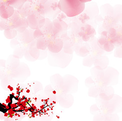 Watercolor sakura frame. Background with blossom cherry tree branches for new year 2019