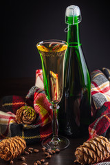 wineglass and bottle of champagne