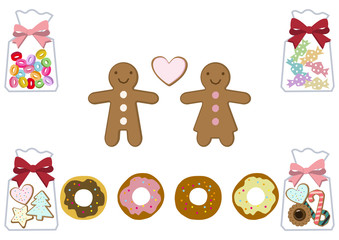 ジンジャーブレッドのイラスト。ジンジャーマンクッキーの挿絵。 焼き菓子のデザイン素材。