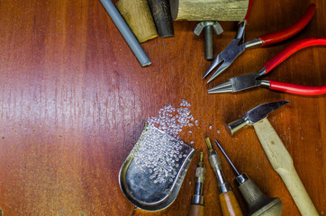 Desktop for craft jewellery making with professional tools.