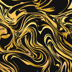 Black and gold Liquid flow effect background.  Marble texture abstract backdrop. Watercolor stains painting. Marbling surface vector illustration.