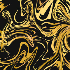Black and gold marble texture abstract background. Liquid flow effect backdrop. Watercolor stains painting. Marbling surface vector illustration.