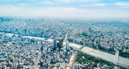 city urban skyline aerial view in koto district, japan