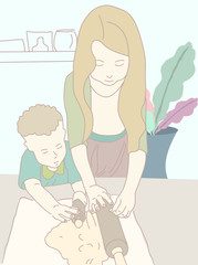  kids are preparing the dough, bake cookies in the kitchen