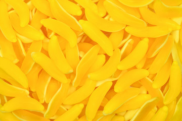 Yellow banana gummy candies. Top view. Jelly  sweets.