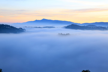 Amazing view of mountain, mist & cloud when dawn coming..