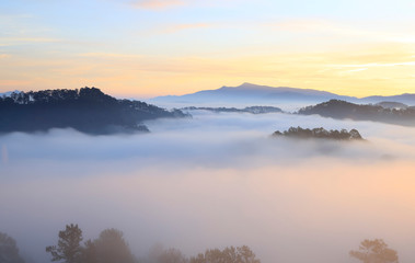 Fototapeta na wymiar Amazing view of mountain, mist & cloud when dawn coming..