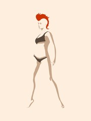 Sexy woman silhouette wearing lingerie. Mohawk hair style