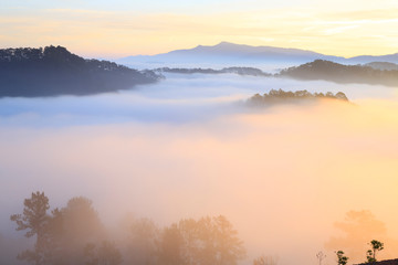 Amazing view of mountain, mist & cloud when dawn coming..