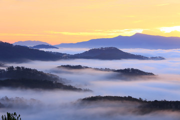 Naklejka na ściany i meble Amazing view of mountain, mist & cloud when dawn coming..