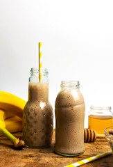Banana healthy smoothie in a jar