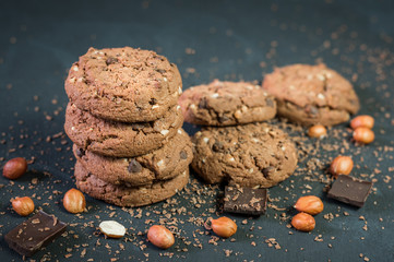 Delicious chocolate cookies with nuts