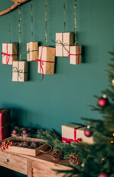 gift boxes decorated ribbons Christmas new year