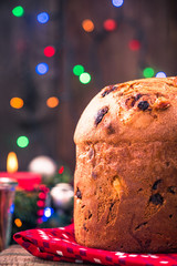 Festive homemade panettone cake on Christmas table