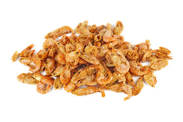 Pile of dried shrimps isolated on white background