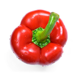 Red bell pepper, isolated on white background. Red bell pepper vegetable, top view.