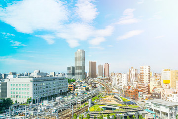 city urban skyline aerial view in koto district, japan