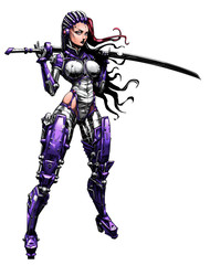 Beautiful cyborg girl with katana