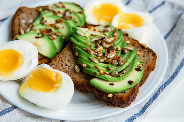 healthy breakfast toast with avocado smash