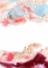 Watercolor abstract background, hand drawn watercolour burgundy and blue texture