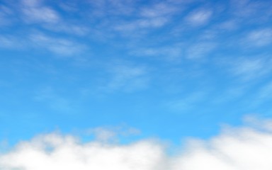 Blue sky background with white clouds. Abstraction group of clouds on clear blue sky on sunny day. 3D illustration