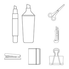 Vector illustration of office and supply icon. Collection of office and school stock symbol for web.