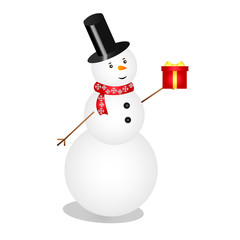 Snowman with a gift. Christmas