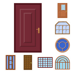 Vector illustration of door and front icon. Set of door and wooden stock symbol for web.