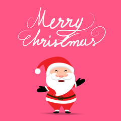 Christmas background with Santa Claus   holding gifts bag on soft pastel pink color background