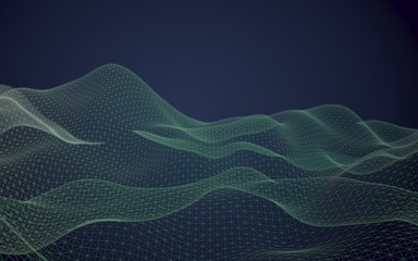 Abstract landscape background. Cyberspace green grid. Hi-tech network. 3D illustration