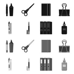 Vector illustration of office and supply symbol. Set of office and school vector icon for stock.