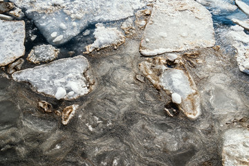 Ice floes on the sea surface.