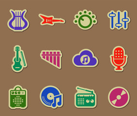 music color vector icons on paper stickers