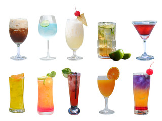 cocktail selection on white background