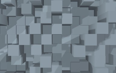 Abstract gray elegant cube geometric background. Chaotically advanced rectangular bars. 3D Rendering, 3D illustration