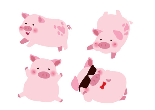 cute pink pig character design collection set vector