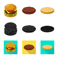 Vector design of burger and sandwich logo. Set of burger and slice stock symbol for web.